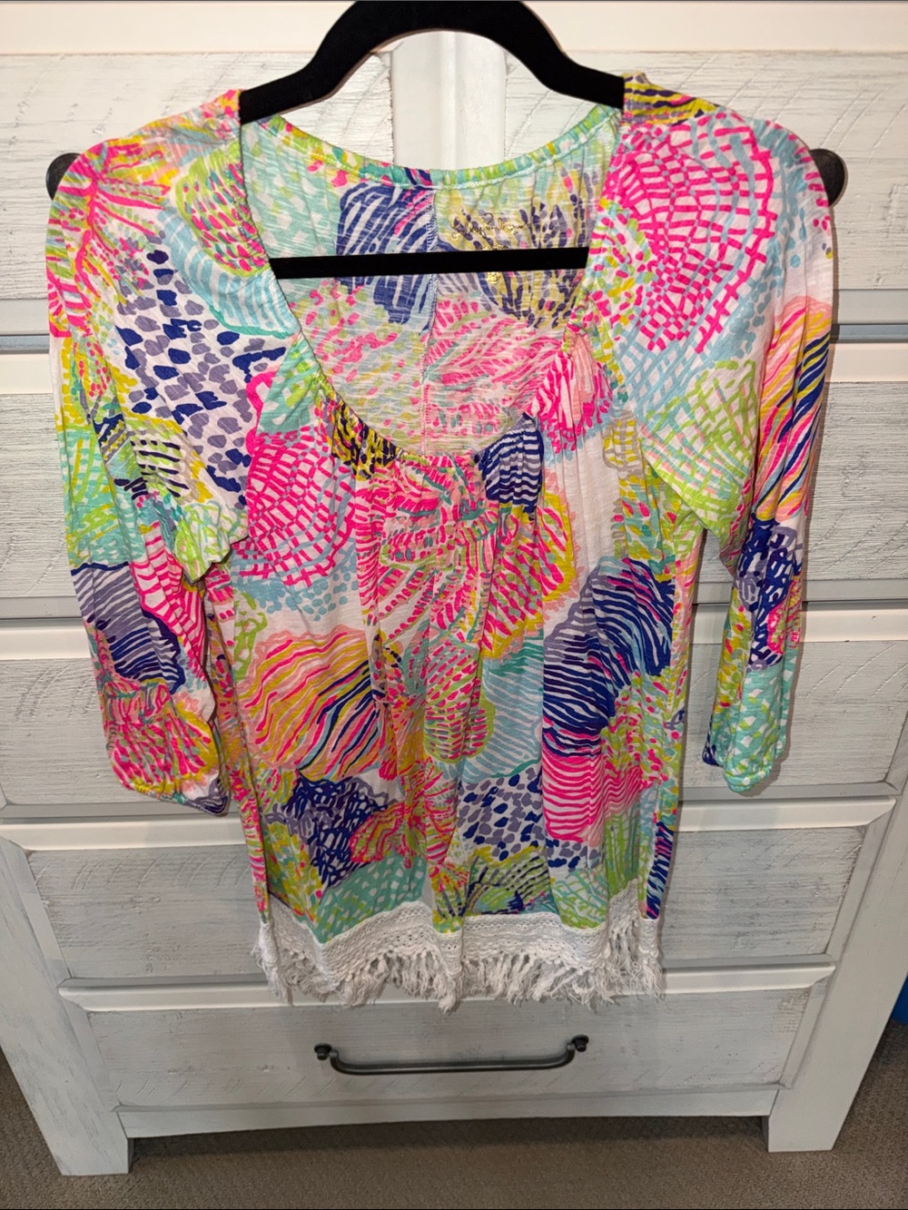 Lilly Pulitzer Multicolor Floral Fringe Tunic - Pink, Blue, Green, Yellow